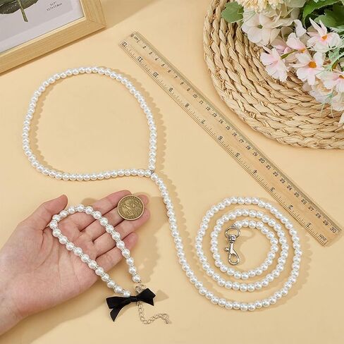 Mayjoydiy White Pearl Necklace Collar و Peraded Hoveh for Dog Pet Cat Set ، 47.2 بوصة تمديد مقود مضغ بودز مع سبائك متوسطة ومتوسطة صغيرة من الكلاب الأليفة in Saudi Arabia