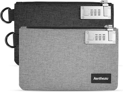 Money Bag with Lock, Aerthezu Cash Locking Bags with Zipper, Travel Safe Lockable Bank Bag, 2 Pack,Black & Grey - Size:5x8 Inches in Kuwait