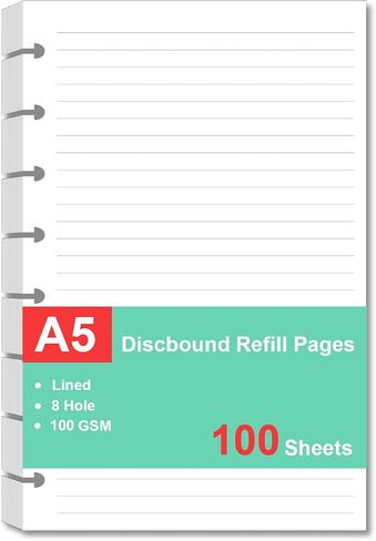 Junior Size Refills Paper, A5 Loose Leaf Paper for TUL Custom Note-Taking System Discbound Notebook Planner Inserts, White, Total 100 Sheets/200 Pages, College Ruled, 5.5 X 8.5 Inch in Kuwait
