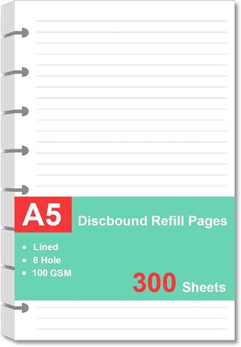 Junior Size Refills Paper, A5 Loose Leaf Paper for TUL Custom Note-Taking System Discbound Notebook Planner Inserts, White, Total 100 Sheets/200 Pages, College Ruled, 5.5 X 8.5 Inch in Kuwait
