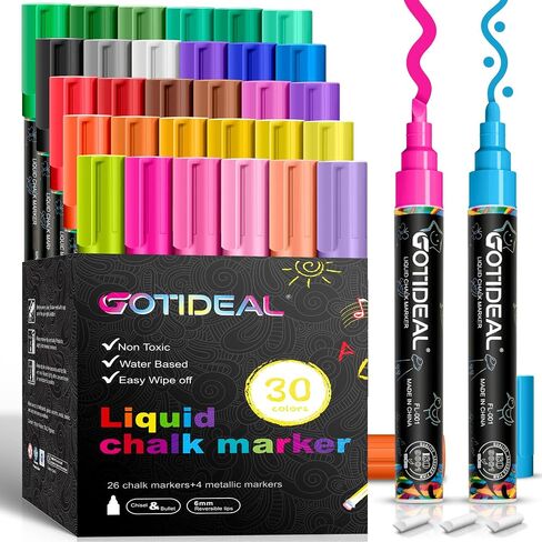 GOTIDEAL Chalk Markers, 30 Colors Liquid Chalk Markers for Blackboard in Kuwait