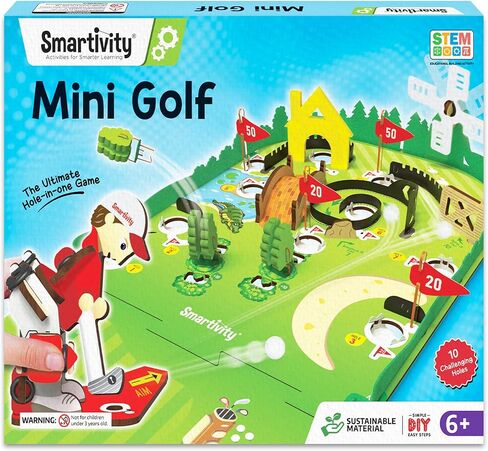Smartivity Mini Golf Golf Table Game للأطفال الذين تتراوح أعمارهم بين 6-12 | بناء ملعب الجولف الخاص بك مع لاعب الجولف الميكانيكي و 10 ثقوب ممتعة | لعبة STEM هدية عيد ميلاد للبنين والبنات الذين تتراوح أعمارهم بين 6-12 in Kuwait