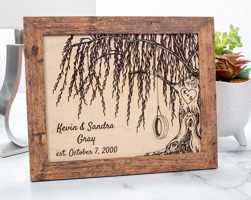 Personalized Engraved Willow Tree 8"x10" Picture Frame, Personalized Wedding Anniversary Gifts, Housewarming Gift, Gifts for Her, 9 Year Anniversary (Brwon Frame) in Saudi Arabia