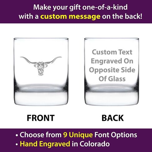 Longhorn Whiskey Rocks Glass - Western Themed Farm Decor and Gifts for Texan Ranchers - 10.25 Oz Glasses in Kuwait