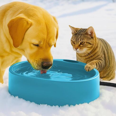 Heated Water Bowl for Dog Cat, Outdoor Warming Dog Bowl with Chew Resistant Power Cord, Waterproof Heat Pet Bowl Smart Heating in Winter Antifreeze for Dog Cat Chicken Duck, 125 fl oz (Teal Blue) in Saudi Arabia