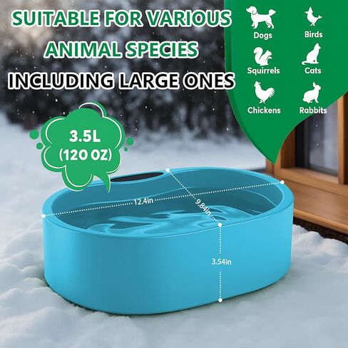 Heated Water Bowl for Dog Cat, Outdoor Warming Dog Bowl with Chew Resistant Power Cord, Waterproof Heat Pet Bowl Smart Heating in Winter Antifreeze for Dog Cat Chicken Duck, 125 fl oz (Teal Blue) in Saudi Arabia