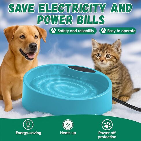 Heated Water Bowl for Dog Cat, Outdoor Warming Dog Bowl with Chew Resistant Power Cord, Waterproof Heat Pet Bowl Smart Heating in Winter Antifreeze for Dog Cat Chicken Duck, 125 fl oz (Teal Blue) in Saudi Arabia