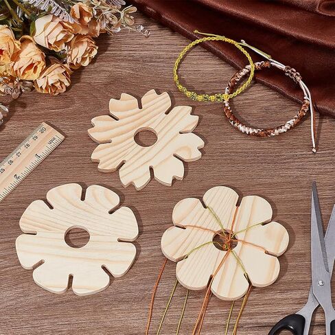 PH PandaHall 3 Styles Kumihimo Disk, 8 Slots Wood Braiding Disk Hand Rope Braiding Plate Weaving Plate Board Wooden Beading Cord Disc for Friendship Bracelets Knitting Crafting in Saudi Arabia