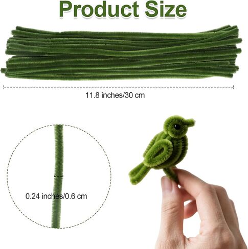 100 Pieces Green Pipe Cleaners, Pastel Pipe Cleaners Craft Supplies Bulk, Fluffy Chenille Stems DIY Handmade Art Project, Creative Crafts for Gift Wrapping, Party and Home Decorations (Green) in Kuwait