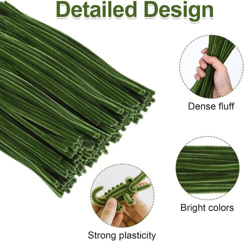 100 Pieces Green Pipe Cleaners, Pastel Pipe Cleaners Craft Supplies Bulk, Fluffy Chenille Stems DIY Handmade Art Project, Creative Crafts for Gift Wrapping, Party and Home Decorations (Green) in Kuwait