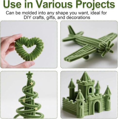 100 Pieces Green Pipe Cleaners, Pastel Pipe Cleaners Craft Supplies Bulk, Fluffy Chenille Stems DIY Handmade Art Project, Creative Crafts for Gift Wrapping, Party and Home Decorations (Green) in Kuwait
