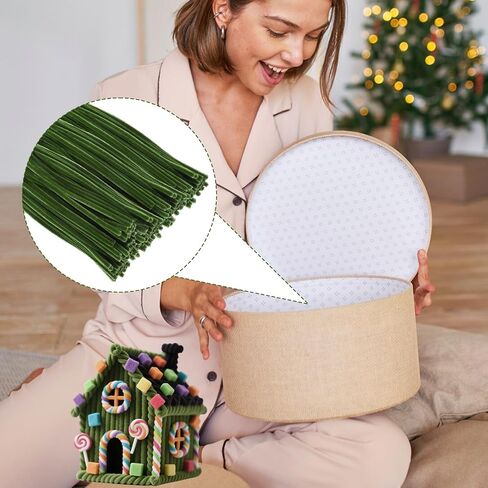 100 Pieces Green Pipe Cleaners, Pastel Pipe Cleaners Craft Supplies Bulk, Fluffy Chenille Stems DIY Handmade Art Project, Creative Crafts for Gift Wrapping, Party and Home Decorations (Green) in Kuwait