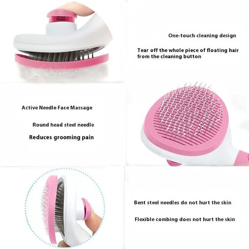 Cat Hair Brush, Cat Brush for Shedding with Metal Comb, Self Cleaning Pet Hair Brush with Release Button - Skin Friendly Deshedding Grooming Brush for Short and Long Haired Cats in Kuwait