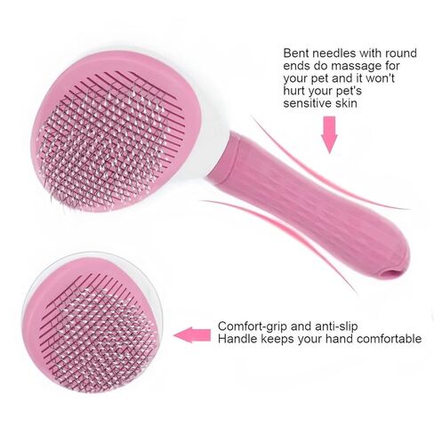 Cat Hair Brush, Cat Brush for Shedding with Metal Comb, Self Cleaning Pet Hair Brush with Release Button - Skin Friendly Deshedding Grooming Brush for Short and Long Haired Cats in Kuwait