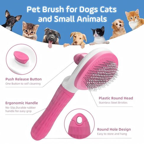 Cat Hair Brush, Cat Brush for Shedding with Metal Comb, Self Cleaning Pet Hair Brush with Release Button - Skin Friendly Deshedding Grooming Brush for Short and Long Haired Cats in Kuwait