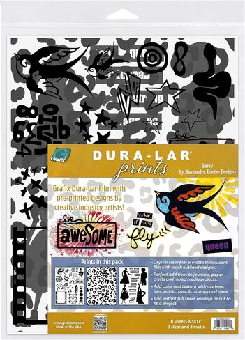 مطبوعات Grafix Dura-Lar-Sassy by Kassandra Louise Designs ، أفلام مطبوعة مسبقًا .005 "Clear و Matte 8.5" X11 "، والإضافات المثالية للمجلات ، والحرف الورقية ، ومشاريع الوسائط المختلطة ، وحزمة 6 أوراق in Kuwait