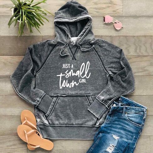 Just a Small Town Girl Hoodie Band Shirt Matte Sparkly Metallic Women's Ultra Soft Lightweight Quality Hooded Sweatshirt, Dark Grey in Saudi Arabia