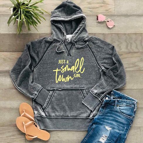 Just a Small Town Girl Hoodie Band Shirt Matte Sparkly Metallic Women's Ultra Soft Lightweight Quality Hooded Sweatshirt, Dark Grey in Saudi Arabia
