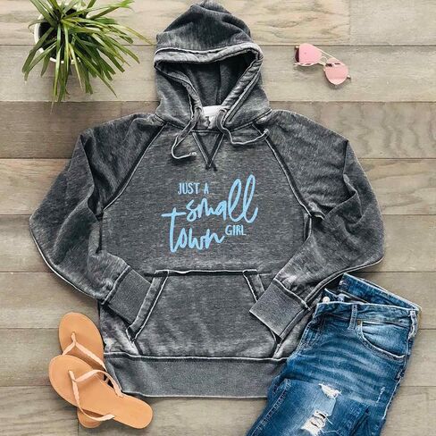Just a Small Town Girl Hoodie Band Shirt Matte Sparkly Metallic Women's Ultra Soft Lightweight Quality Hooded Sweatshirt, Dark Grey in Saudi Arabia