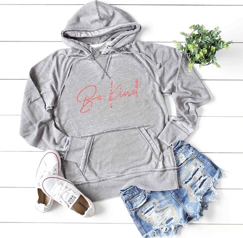 Be Kind Hoodie Shirt Sweatshirt Kindness Hoodie Soft Lightweight Burnout Hooded Sweatshirt, Light Gray in Saudi Arabia
