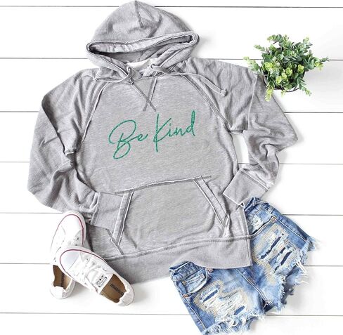 Be Kind Hoodie Shirt Sweatshirt Kindness Hoodie Soft Lightweight Burnout Hooded Sweatshirt, Light Gray in Saudi Arabia
