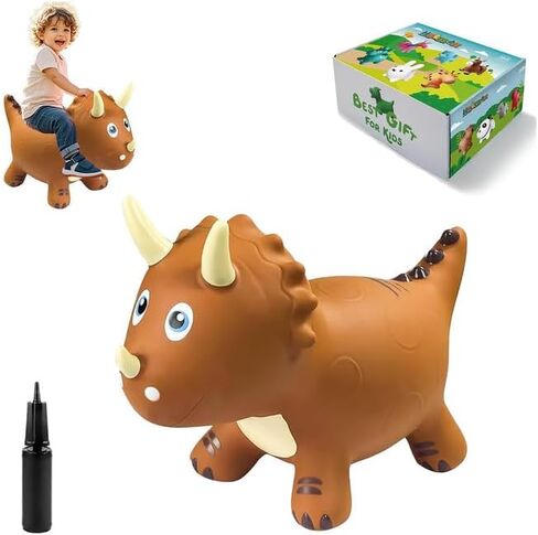 HotMax Dinosaur Bouncy Hopper Toys, Bouncy Horse for Toddlers, Inflatable Ride on Bouncy Animals, Bouncing Triceratops for Kids, Birthday Gift for 18 Months 2 3 4 Year Old Boy or Girl(Green) in Kuwait