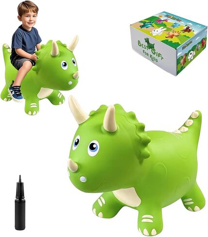 HotMax Dinosaur Bouncy Hopper Toys, Bouncy Horse for Toddlers, Inflatable Ride on Bouncy Animals, Bouncing Triceratops for Kids, Birthday Gift for 18 Months 2 3 4 Year Old Boy or Girl(Green) in Kuwait