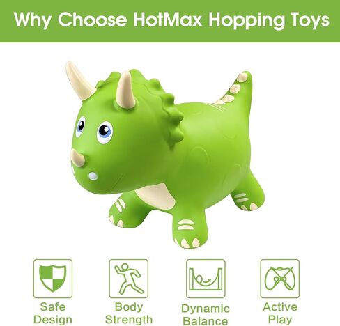 HotMax Dinosaur Bouncy Hopper Toys, Bouncy Horse for Toddlers, Inflatable Ride on Bouncy Animals, Bouncing Triceratops for Kids, Birthday Gift for 18 Months 2 3 4 Year Old Boy or Girl(Green) in Kuwait