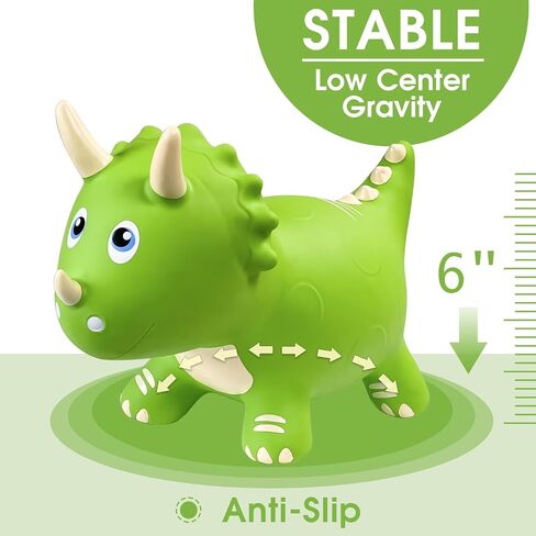 HotMax Dinosaur Bouncy Hopper Toys, Bouncy Horse for Toddlers, Inflatable Ride on Bouncy Animals, Bouncing Triceratops for Kids, Birthday Gift for 18 Months 2 3 4 Year Old Boy or Girl(Green) in Kuwait
