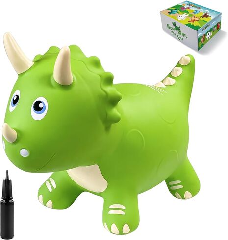 HotMax Dinosaur Bouncy Hopper Toys, Bouncy Horse for Toddlers, Inflatable Ride on Bouncy Animals, Bouncing Triceratops for Kids, Birthday Gift for 18 Months 2 3 4 Year Old Boy or Girl(Green) in Kuwait