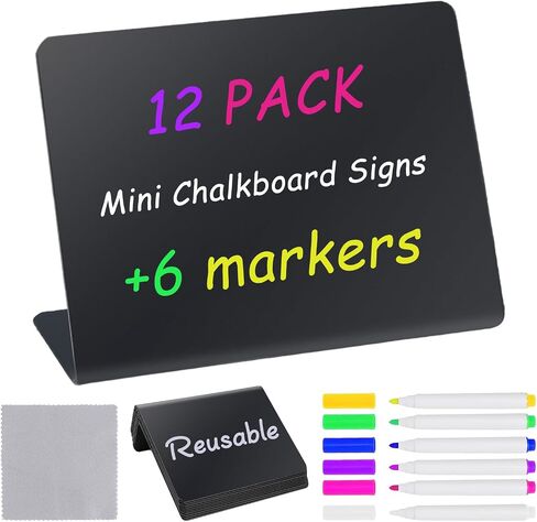 12pcs mini schalboard signs ، 4 "× 3" ملصقات طعام لبوفيه الحفلات ، لوحة تسجيلات الجدول القابلة لإعادة الاستخدام لحفلات الزفاف وحفلات أعياد الميلاد وعلامات لوحة الرسائل وتزيين الأحداث in Saudi Arabia