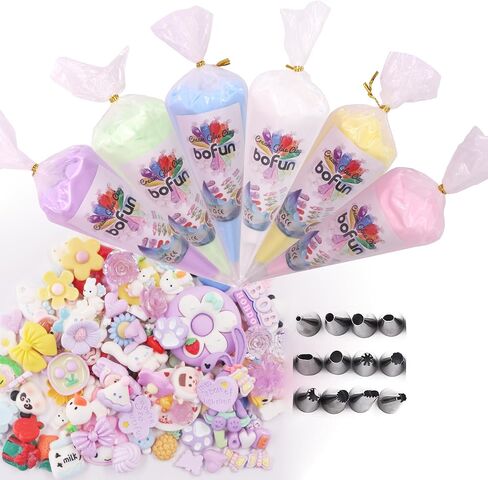 BOFUN 6 عبوات CRING GLUE CHLAY مع 60+ سحر الراتنج - DIY CASES KIT CRAFT للمجوهرات والمرايا و SCRAPBOOKING - سحر الولادة الرسوم المتحركة مع نصائح الأنابيب (أصفر بني) in Kuwait