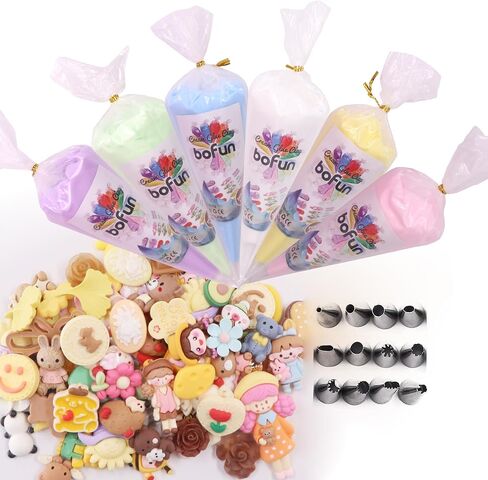 BOFUN 6 عبوات CRING GLUE CHLAY مع 60+ سحر الراتنج - DIY CASES KIT CRAFT للمجوهرات والمرايا و SCRAPBOOKING - سحر الولادة الرسوم المتحركة مع نصائح الأنابيب (أصفر بني) in Kuwait