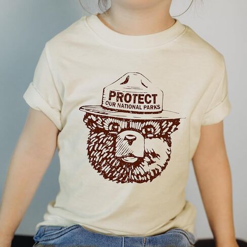 Smokey the bear protect our parks shirt outdoors toddler shirt state park nature baby girl baby boy shirt travel onesie national park kids T shirt (3T, Beige) in Kuwait