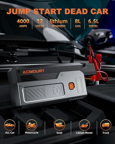 بطارية السيارة المحمولة، 1500 أمبير، بطارية السيارة الذروة لما يصل إلى 7 لتر من الغاز ومحركات الديزل 5.5 لتر، بطارية السيارة المحمولة 12 فولت مع 3 أوضاع إضاءة LED، شحن USB سريع in Kuwait