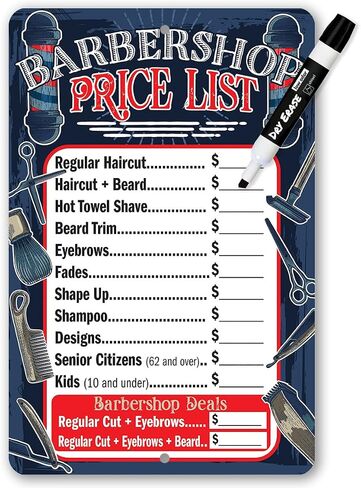 Barbershop Price List - Durable Metal Sign - Use Indoor/Outdoor - Makes a Great Barbershop Decor and Gift for Salon Business Owners - Great Barber Shop Accessories (12" x 18") in Saudi Arabia