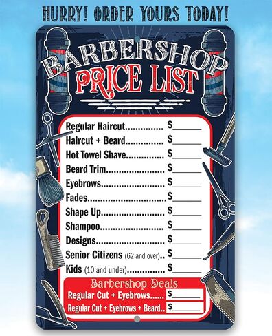 Barbershop Price List - Durable Metal Sign - Use Indoor/Outdoor - Makes a Great Barbershop Decor and Gift for Salon Business Owners - Great Barber Shop Accessories (12" x 18") in Saudi Arabia