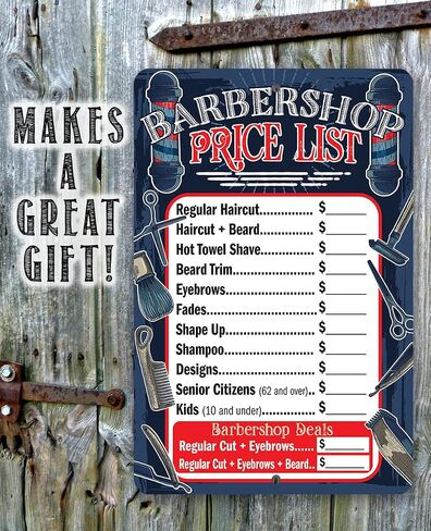 Barbershop Price List - Durable Metal Sign - Use Indoor/Outdoor - Makes a Great Barbershop Decor and Gift for Salon Business Owners - Great Barber Shop Accessories (12" x 18") in Saudi Arabia