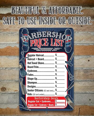 Barbershop Price List - Durable Metal Sign - Use Indoor/Outdoor - Makes a Great Barbershop Decor and Gift for Salon Business Owners - Great Barber Shop Accessories (12" x 18") in Saudi Arabia