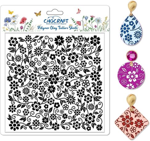 CHGCRAFT Cartoon Bees Pattern Polymer Clay Texture Sheet Seamless Flowers Pattern Silicone Texture Mat for Polymer Clay Making Earrings Jewelry DIY Crafts 5.5 × 5.5 Inch in Saudi Arabia