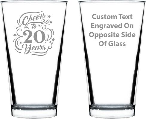 Cheers to 20 Years - نصف لتر من الزجاج للبيرة - هدايا للنساء والرجال - ديكور حفلات الذكرى السنوية العشرين - أكواب 16 أونصة in Kuwait