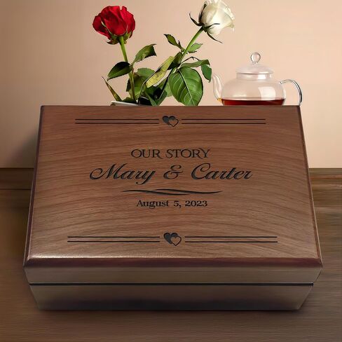 Personalized Gift for Couple, Anniversary Memory Box, Wedding Memory Box, Wooden Keepsake Box Personalized, Engagement Gift for Couples in Saudi Arabia