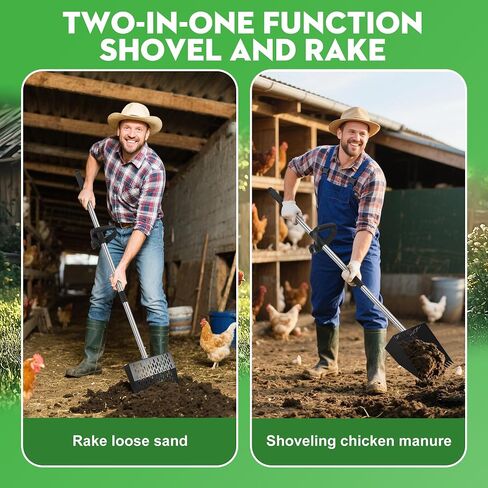 2-in-1 Chicken Poop Scooper & Rake - Adjustable Chicken Coop Scoop with Handle（39、53、67 in），Stainless Steel Shovel Head- Litter Scooper Sand & Sifting Shovel for Chicken Coops in Saudi Arabia