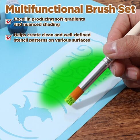 فرش 6pcs stencil ضعي فرش الطلاء الطبيعية الطلاء فرشاة الطلاء الخشبية للطلاء للاستنسل ، الأكريليك ، الزيت ، الألوان المائية ، الحرف الفنية DIY ، 3 أحجام in Kuwait