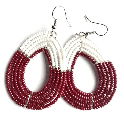 Alili Maroon And White Game Day Sports Handmade Beaded Earrings in Kuwait