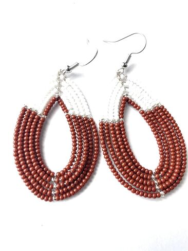 Alili Maroon And White Game Day Sports Handmade Beaded Earrings in Kuwait