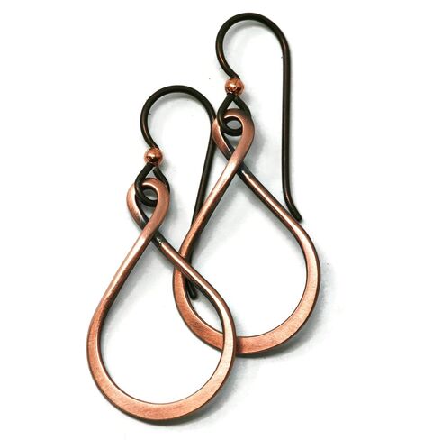 Salish Sea Inspirations Handmade Antique Copper Teardrop Hoop Earrings - Hypoallergenic Niobium (1" Tall) in Kuwait