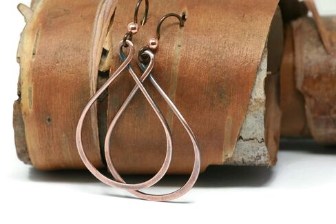 Salish Sea Inspirations Handmade Antique Copper Teardrop Hoop Earrings - Hypoallergenic Niobium (1" Tall) in Kuwait