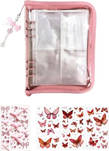 CPOP CARD BINDER ، وضع حامل بطاقة تداول قابل للتحصيل 240 بطاقة مع قطعة واحدة من السلسلة الزخرفية ، 4 أنواع من ملصقات الفراشة وملصقات الماس ، 4 جيب لبطاقات لعبة TCG in Kuwait