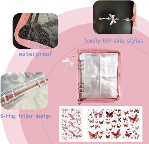 CPOP CARD BINDER ، وضع حامل بطاقة تداول قابل للتحصيل 240 بطاقة مع قطعة واحدة من السلسلة الزخرفية ، 4 أنواع من ملصقات الفراشة وملصقات الماس ، 4 جيب لبطاقات لعبة TCG in Kuwait